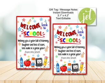 Benvenuto a scuola modificabile, Biglietto scolastico stampabile, Primo giorno di scuola, Stampabile per il comitato genitori, Apprendimento, Risate e Stelle, Download immediato