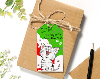 Purrfect Cat Gift Tags: Printable Christmas Holiday Blank Cards (PDF)