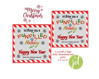 Editable Christmas Gift Tags, Printable Business Cards (Digital Download)