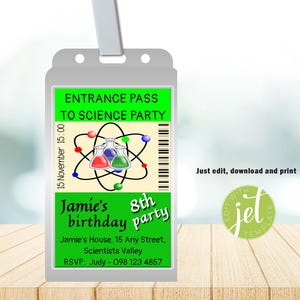 Invite, Scientist ID Badge Template, Science Party Favors, Scientist Costume Name Tag,  Pretend Play ID Card, Instant Download Party Invite
