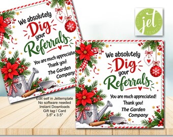 Christmas Referral Thank You Card, We Dig Your Referrals Printable, Holiday Business Appreciation Card, Gardening Thank You, Editable Card