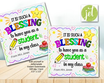 Biglietto di auguri modificabile, È una vera benedizione, Ritorno a scuola, Biglietto dall'insegnante allo studente, Biglietto stampabile per la classe, Download immediato