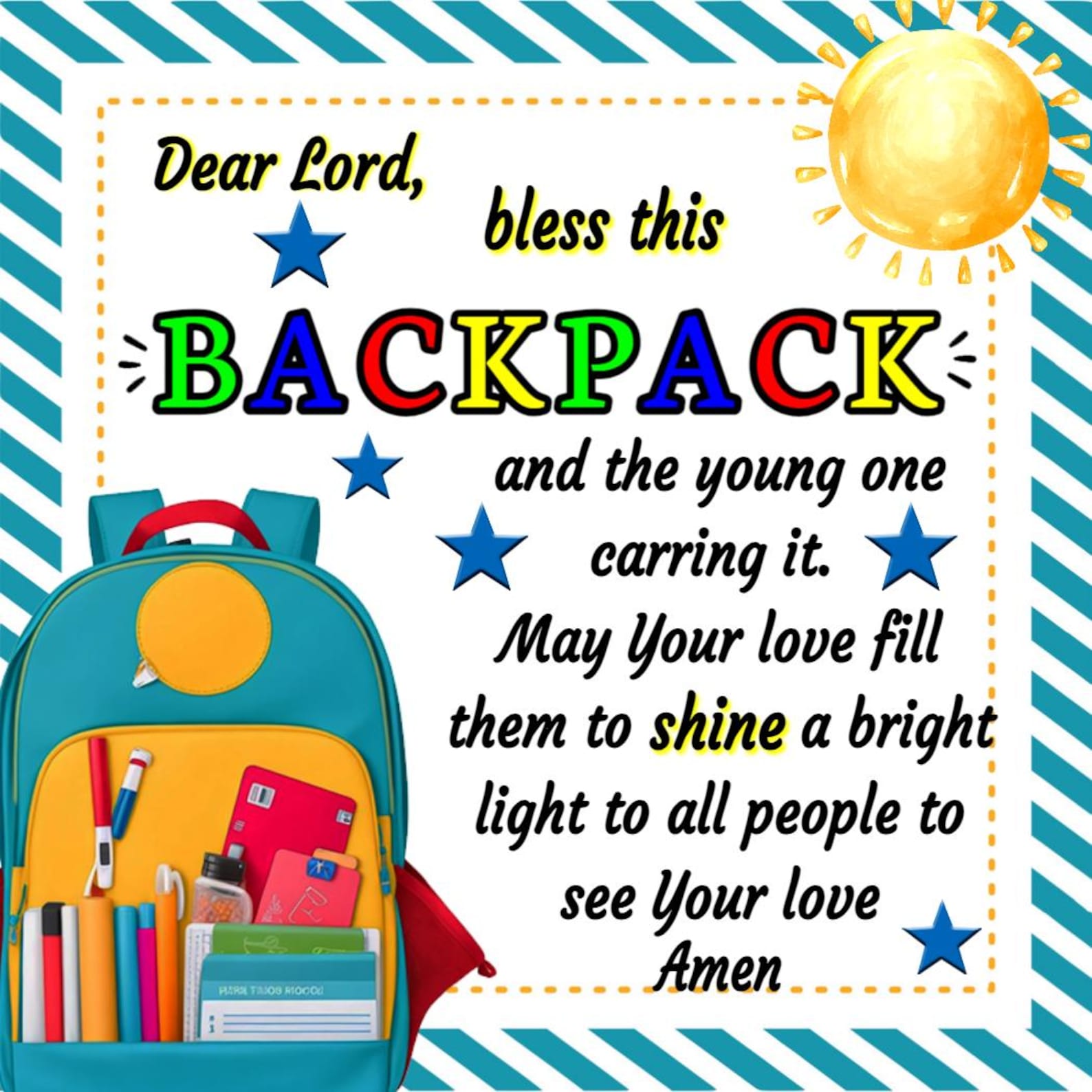 Card, Printable Backpack Blessing, Gift Tag, Card 3.5