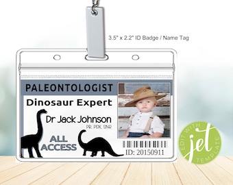 ID Badge Paleontology, Editable Paleontology Pretend Play, Child Dress Up Party, Dinosaur Costume, Dinosaur Specialist, Instant Download