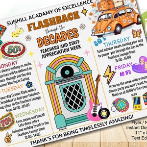Editable Flashback Decades Flyer Template, Retro Spirit Week Poster, 50s 60s 70s 80s 90s Theme, School Event Flyer, Editable Printable
