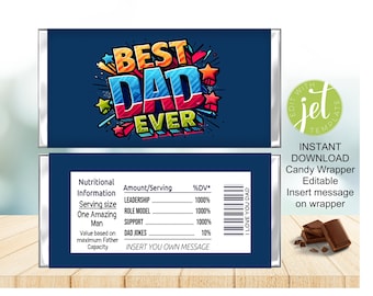 Festa del papà, Carta per caramelle modificabile per papà, Carta per caramelle per papà, Buona festa del papà, Aggiungi messaggio, Download immediato stampabile, Miglior regalo per papà