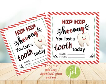 Gift tag/Card, Editable, Lost First Tooth, Tooth Fairy, Special Person, Instant Download, One tooth lost, First Tooth Lost Card, Red & white