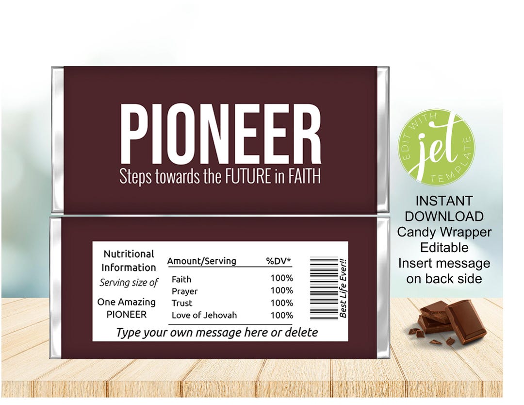 Usv Canady Rapper Editable Pioneer Candy Wrapper, Printable Candy Bar Wrapper, Editable ...