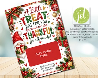 Gift Card Holder Editable, Christmas Card, Thank You Gift, Instant Download