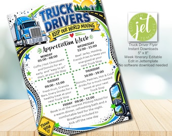 Trucker Driver Appreciation Week Flyer, Trucker Appreciation Week: Editable Itinerary (Digital Download, 8.5"x11")
