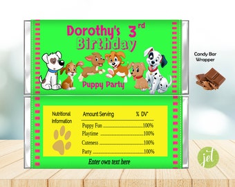 Snoepverpakking, chocoladeverpakking, bewerkbaar, afdrukbaar, direct downloaden, ideaal cadeau, puppyfeest, feestgunst, puppy gelukkige verjaardag, blij