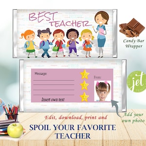 Candy Wrapper, Chocolate Wrapper, Editable, Printable, Instant Download, Ideal Gift, Best Teacher gift, Thank You Teacher, Party Favor