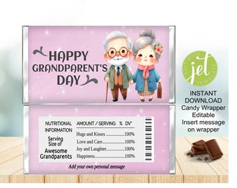 Envoltorio de caramelos, Día de los Abuelos, Editable, Descarga instantánea, Imprimible, Regalo para abuelos, abuela y abuelo