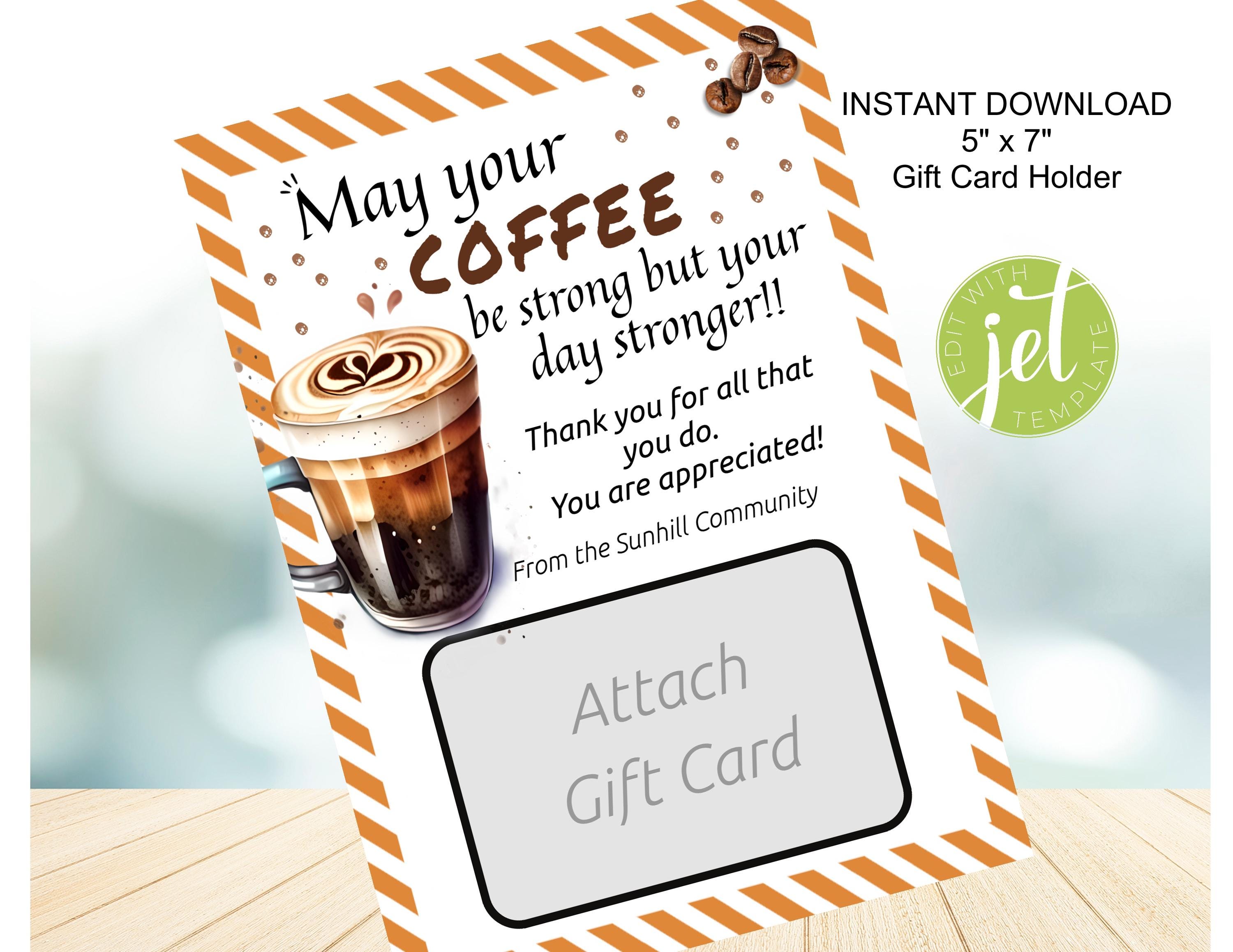 Editable Coffee Gift Card Holder: Printable Thank You Template - Etsy