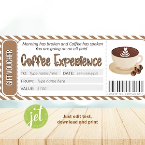 Bearbeitbare Geschenkgutschein-Kaffeeerlebnisvorlage, Kaffeeerlebnisgutschein, Kaffeegeschenkgutschein, bearbeitbares Kaffeegeschenk, sofortiger Download