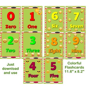 Flashcard numeriche, stampabili, schede 0-9 stampabili, schede numeriche, a colori, decorazioni per l'aula, download immediato