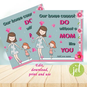 Etiqueta de regalo/Tarjeta, Editable, Imprimible, Nuestro hogar no puede prescindir de ti Mamá, Agregar nombre, Tarjeta, Etiqueta especial, Descarga instantánea, Tarjeta en blanco, Madre