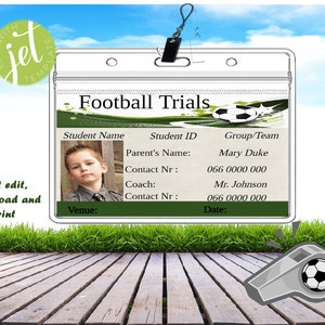 ID Badge, Name Tag, School ID Badge, Editable, Printable, Football Trails, Photo ID Badge, instant download, Team name, Student Name, Tag