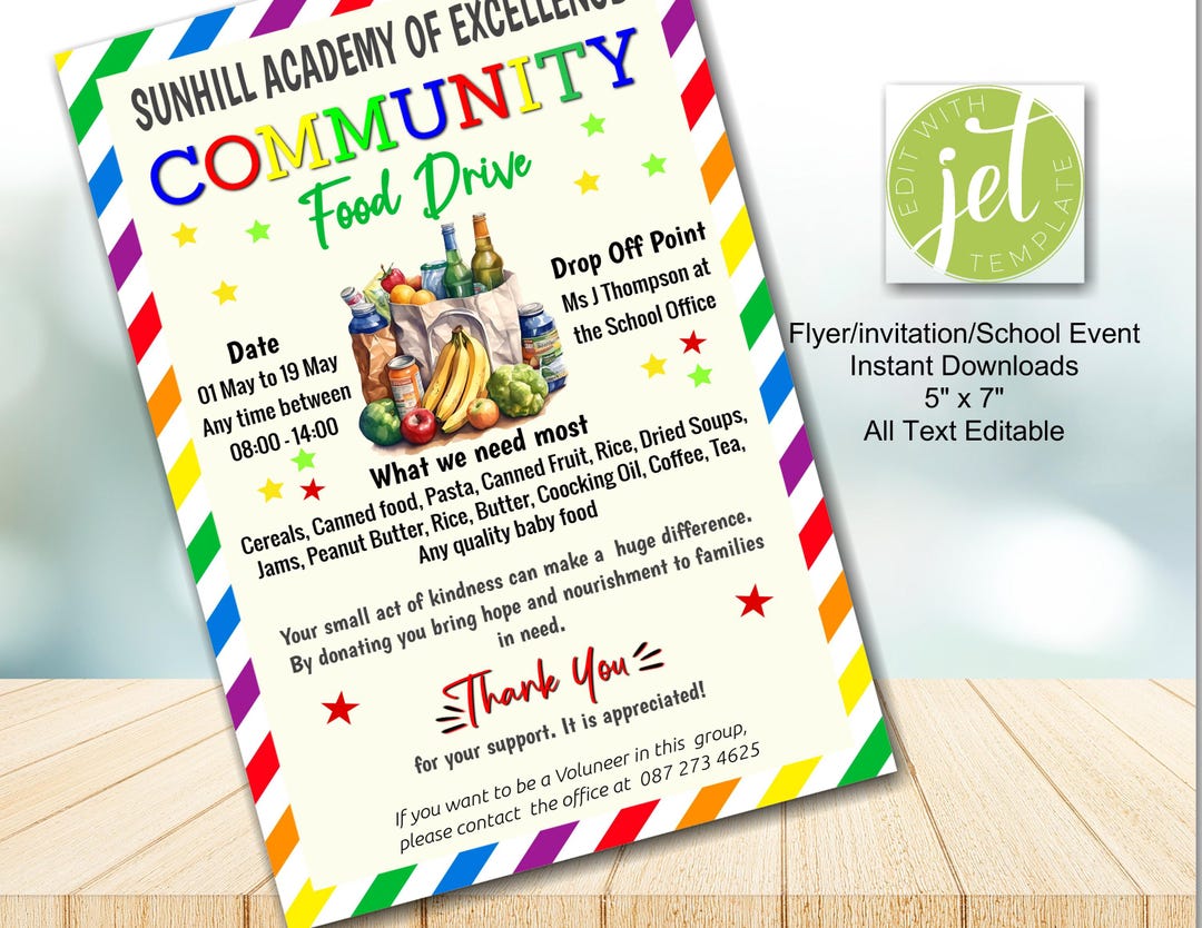 Food Insecurity Flyers Editable Community Food Drive Flyer | Help Feed Families in Need ...