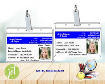 Badge identificativo, Etichetta con nome, Modificabile, Stampabile, Badge identificativo ragazzo/ragazza, Etichetta con foto studente, Tessera scolastica, Download immediati, Badge con nome scolastico