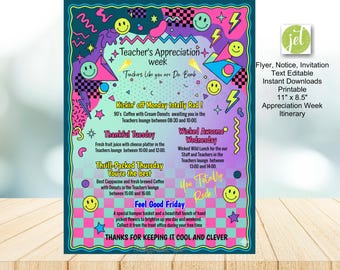 Editable Teacher Appreciation Week Flyer, Throwback 90's Teacher Appreciation Flyer | Fun Printable School Poster, Instant Download