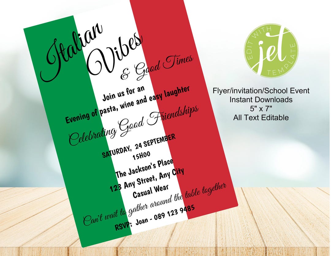 Italian Function Invitations Editable Italian Party Invitation, Italia Themed Dinner, Friend's ...