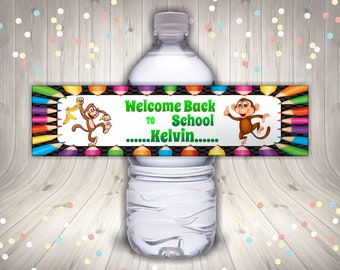 Etichetta per bottiglia d'acqua, modificabile, stampabile, download immediato, ritorno a scuola, giorno speciale, decorazioni per feste, Mini Me, etichetta per bottiglia d'acqua della scuola