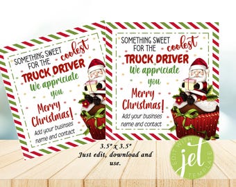 Editable Trucker Appreciation Card, Gift Tag, Appreciation Gift Tags, Trucker gift tag, Instant download, Printable Tag, Happy Christmas