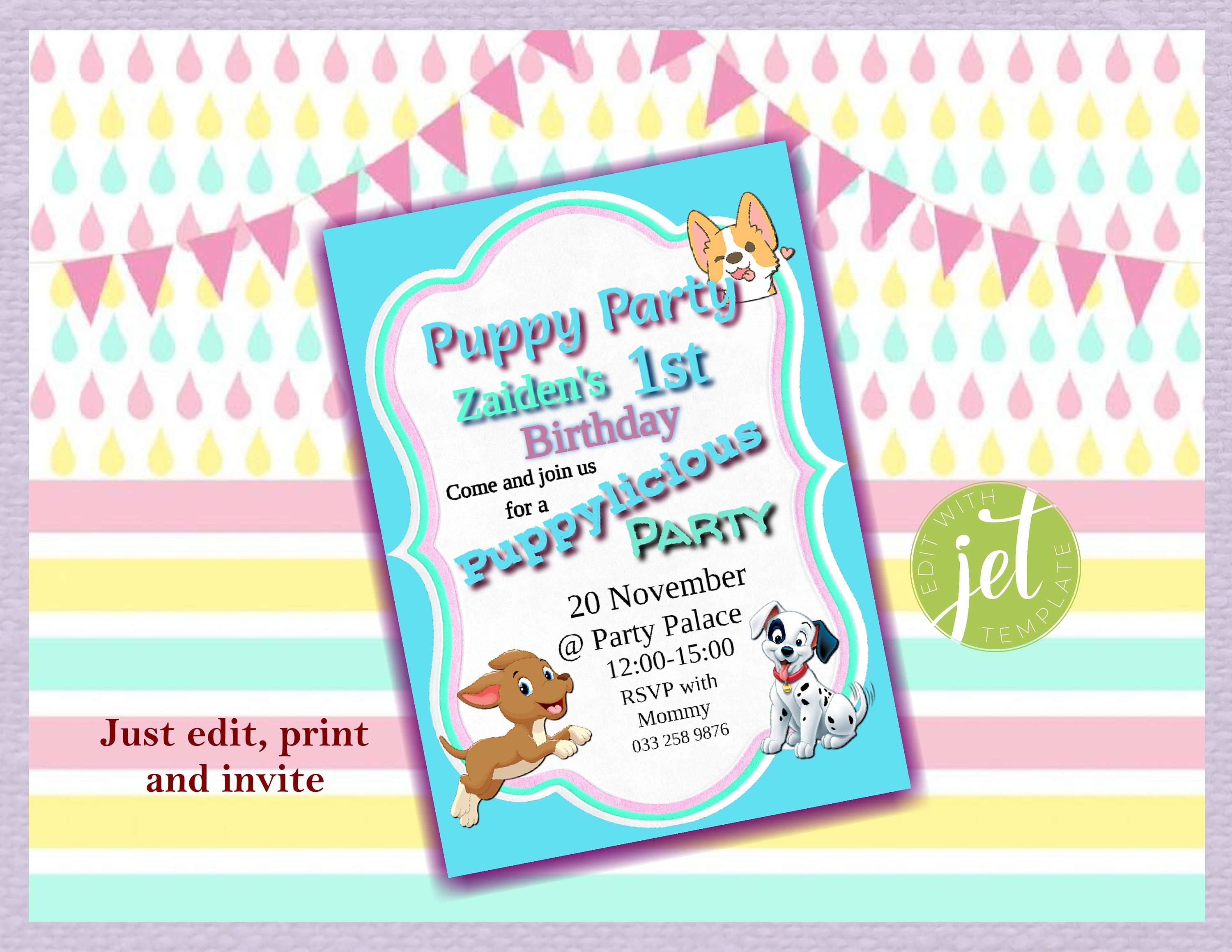 Party Invite, Editable, Printable, Puppy Party Invite, Editable Instant Download, Party Favor ...