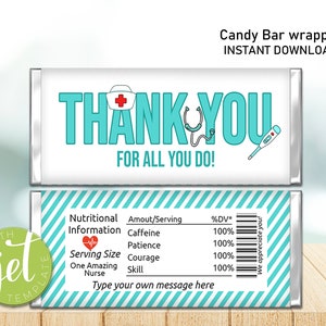 Editable Nurse Thank You Candy Wrapper, Nurses, Hospital Nurse, Gift, Candy Bar Wrapper, Medical, Essential Staff, Instant Download, Great