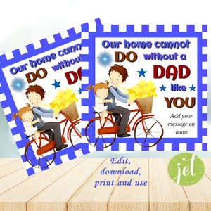 Cadeaukaartje / kaart vader, bewerkbaar, afdrukbaar, ons huis kan niet zonder jou papa, naam toevoegen, speciale tagkaart, direct downloaden, speciale vader