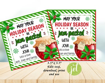 Editable Christmas Jam Packed Holiday Season, Holiday Pop by Tags, Instant Download Christmas Tag/Gift Card, Jam Packed Season