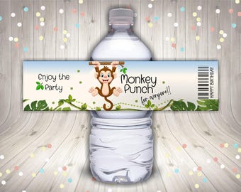 Etichette modificabili per bottiglie d'acqua a tema zoo, etichette modificabili per succhi di frutta a tema safari per feste di compleanno per bambini, involucri per bevande con animali della giungla, decorazioni per feste a tema zoo selvaggio