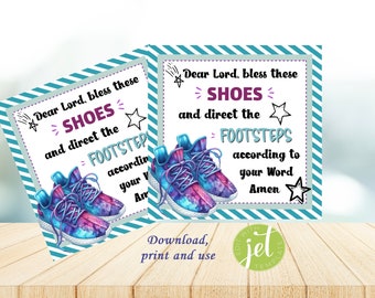 Biglietto, Benedizione delle scarpe, Etichetta regalo, Bomboniera per scarpe, Biglietto di benedizione 3,5" x 3,5", Religioso, Chiesa, Stampabile, Download e stampa istantanei, Facile da usare