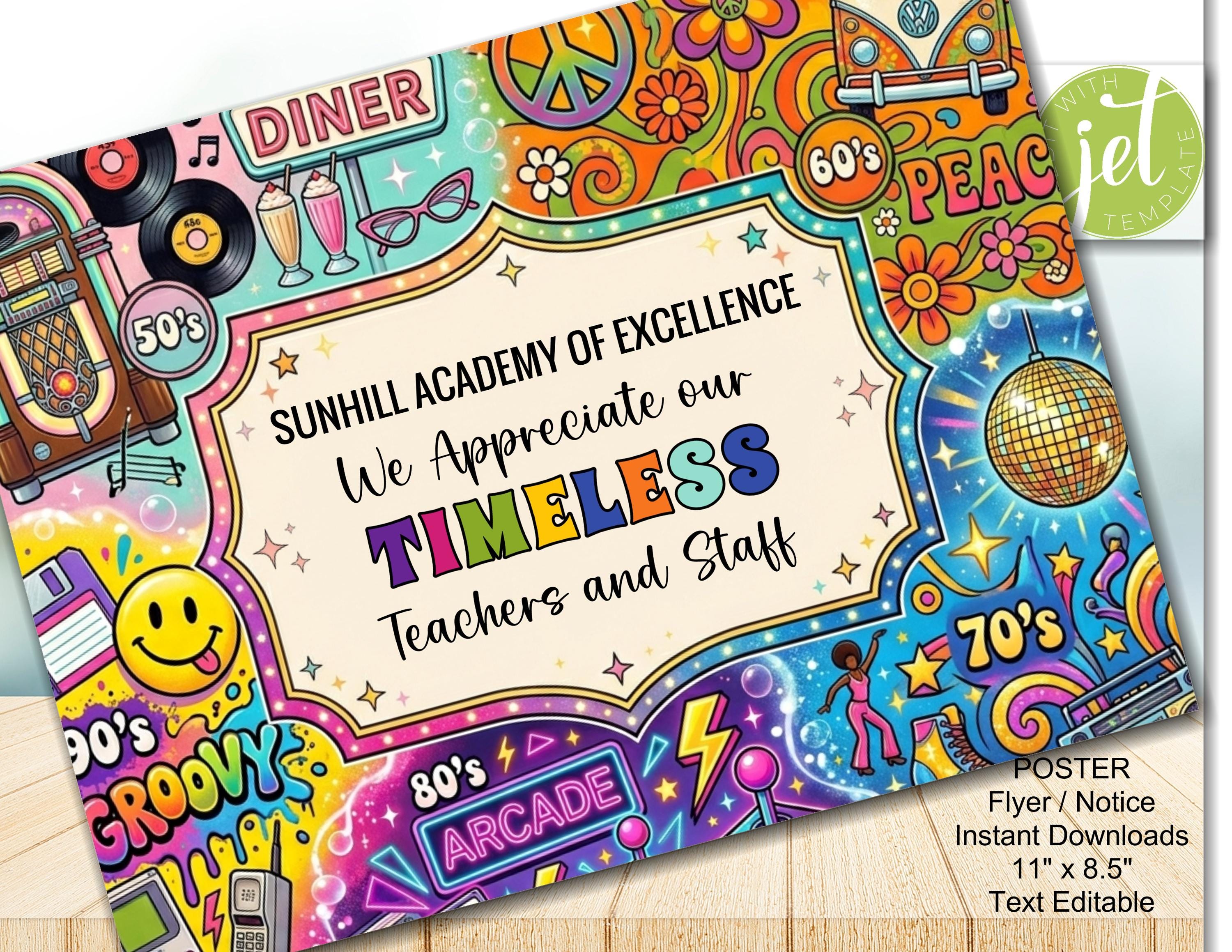 Editable Flashback Decades Flyer Poster Template, Retro Spirit Week ...