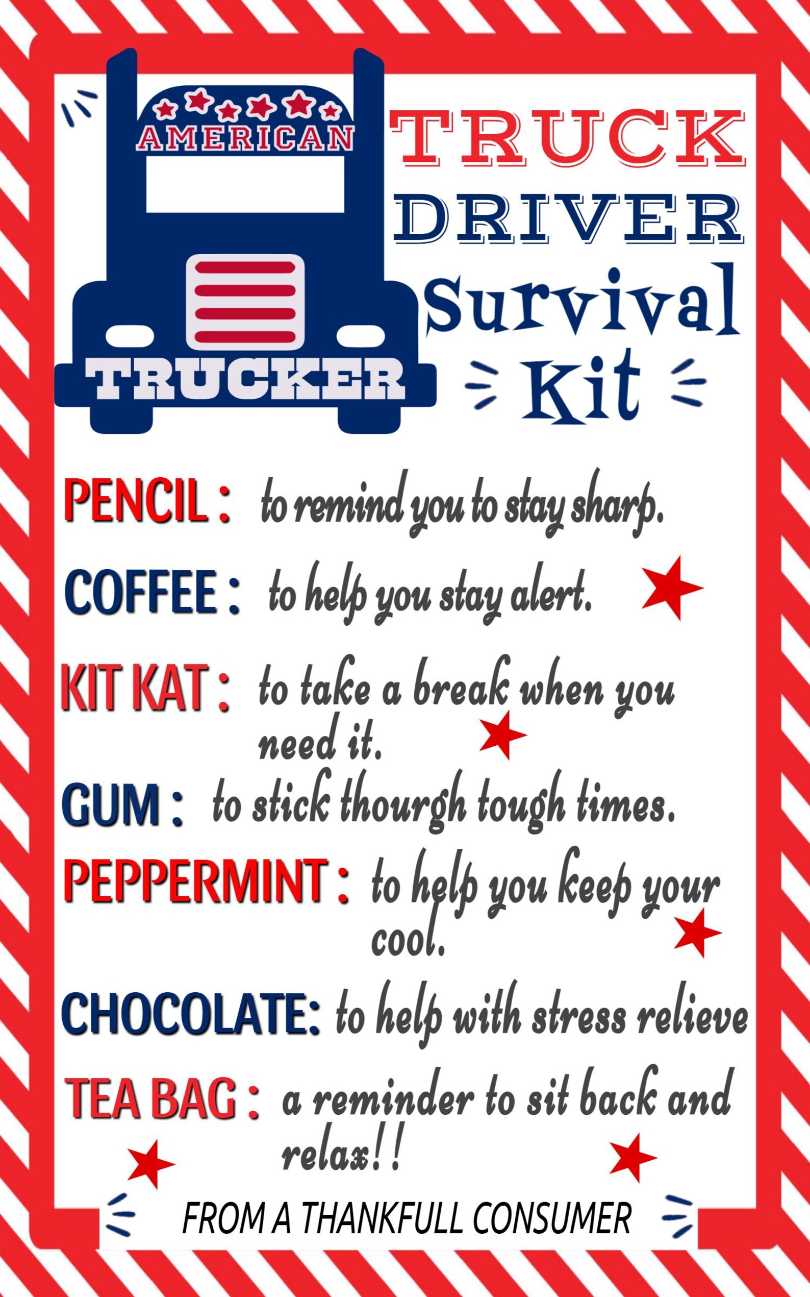 Editable Truck Driver Survival Kit Tag, Goody Bag, Truck Driver ...