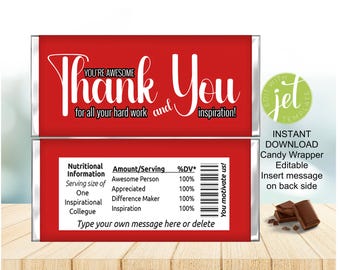 Candy Wrapper, Employee Appreciation Gift Thank you Candy Bar Wrappers Chocolate Instant Download, Appreciation Wrapper, Thank you Gift