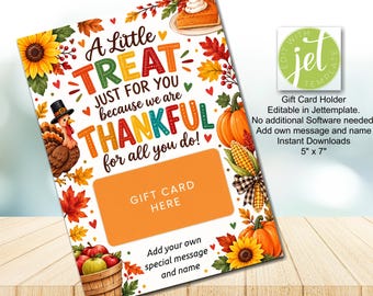 Gift Card Holder Editable, Thanksgiving Giving Card, Thank You Gift, Instant Download