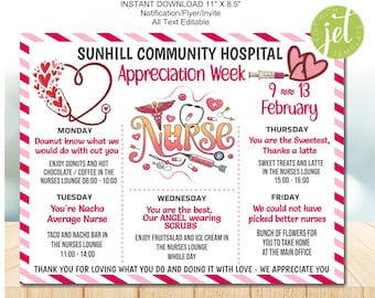 Nurse Appreciation Week Flyer, Editable Itinerary (Digital Download)