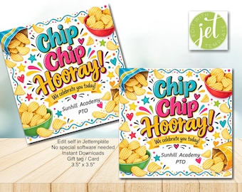 Etichetta di ringraziamento per insegnanti modificabile, biglietto Chip Chip Hooray, download immediato