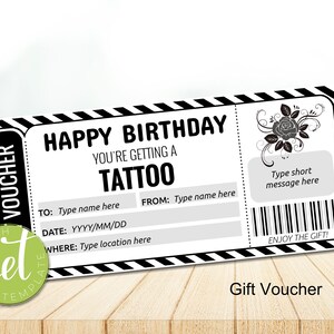 Editable Tattoo Voucher Template, Tattoo Gift Voucher, Tattoo Gift Certificate, Editable for Any Occasion. instant download
