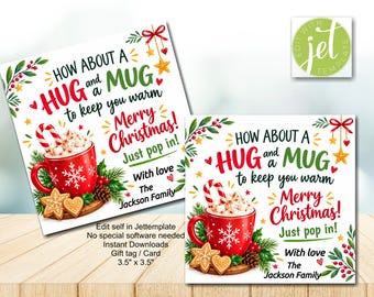 Editable Christmas Hug Mug Gift Tag (Digital Download)