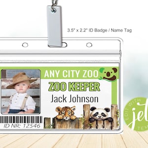 ID Abzeichen Zoo Wächter, editierbarer Zoo Wärter Rollenspiel, Kinder-Dress Up Party, Zoo-Tierkostüm, Tierspezialist, Zoo-Sofort-Download
