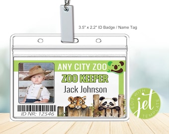 ID Badge Zoo Keeper, Editable Zoo Keeper Pretend Play, Child Dress Up Party, Zoo Animal Costume, Animal Specialist, Zoo Instant Download