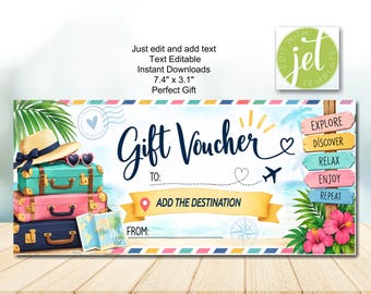 Buono regalo di viaggio modificabile e stampabile, buono vacanza, regalo di viaggio, idea regalo, per qualsiasi destinazione