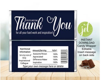Candy Wrapper, Employee Appreciation Gift Thank you Candy Bar Wrappers Chocolate Instant Download, Appreciation Wrapper, Thank you Gift