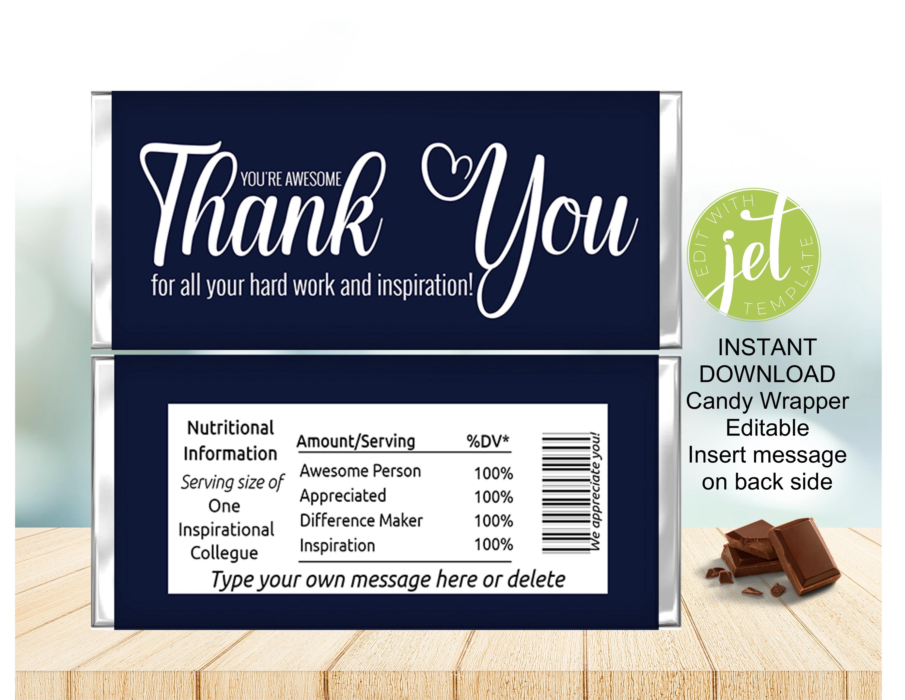 Usv Canady Rapper Candy Wrapper, Employee Appreciation Gift Thank You Candy Bar Wrappers ...
