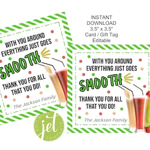 Geschenkanhänger / Karte, bearbeitbar, Danke, Wertschätzung, Sie machen alles glatt, Smoothie-Tag / Karte Spezialkarte, Sofort Download, Text hinzufügen