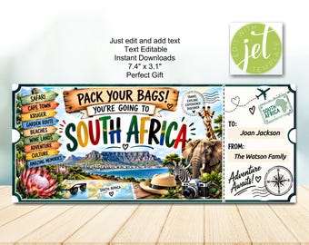 Buono regalo di viaggio modificabile, regalo di vacanza stampabile, buono vacanza, regalo di viaggio, idea regalo, viaggio in Sudafrica