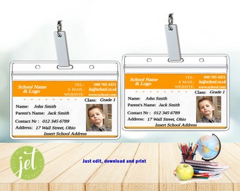 Badge identificativo, Etichetta con nome, Modificabile, Stampabile, Badge identificativo ragazzo/ragazza, Etichetta studente, Etichetta fotografica, Tessera identificativa scolastica, Download immediati, Etichetta con nome scolastico